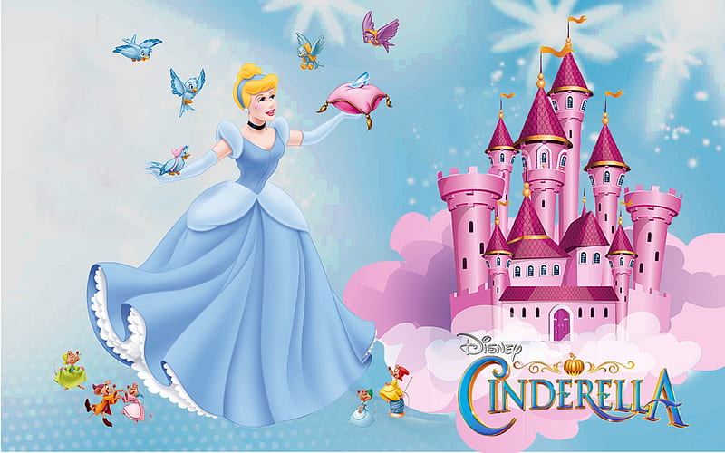 Cenicienta, vestido, fantasía, pájaro, niña, castillo, princesa, rosa,  azul, Fondo de pantalla HD | Peakpx