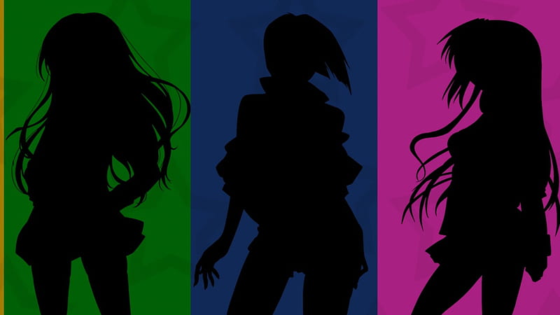 4 girls, girls, siluet, four, anime, HD wallpaper