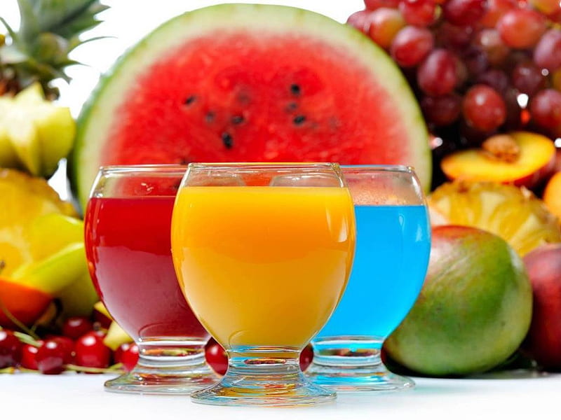 Tropical drinks, glass, grapes, juice, food, watermelon, kiwi, fruits, tropical, HD wallpaper