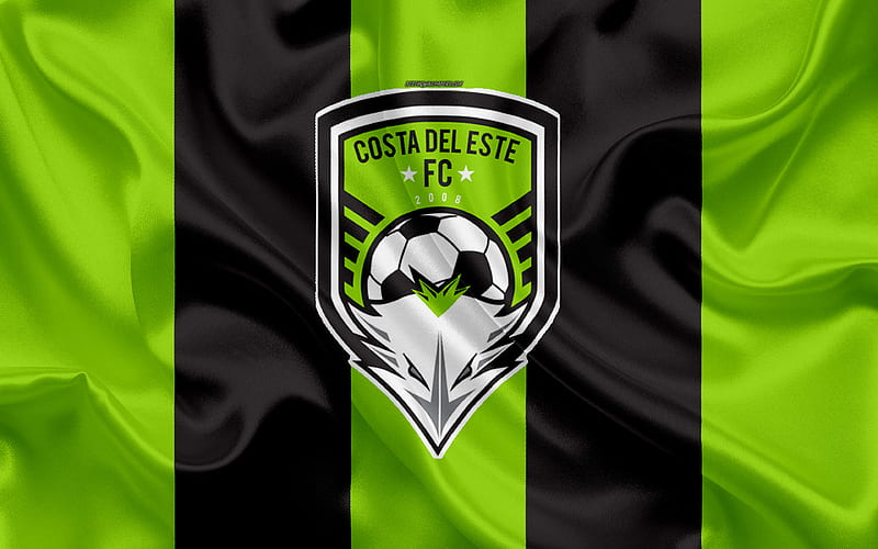 Costa del Este FC logo, silk texture, Panama football club, green black flag, emblem, Panamanian Football League, LPF, Panama City, Panama, football, HD wallpaper