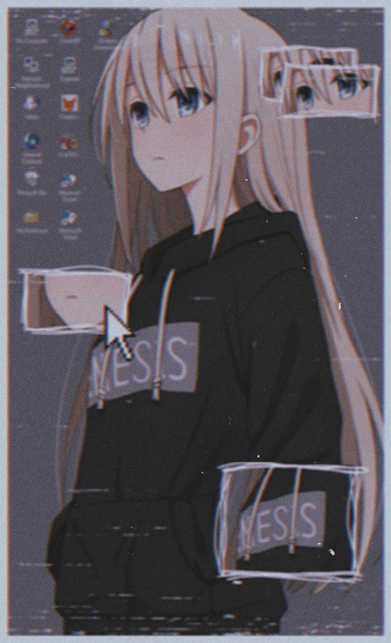 Anime Girl, computer, edit, hoodie, vintage, HD phone wallpaper