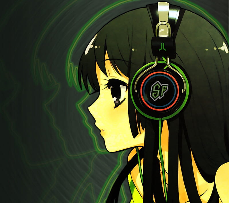 Music, pretty, headphones, black, bonito, sweet, cute, girl, green ...