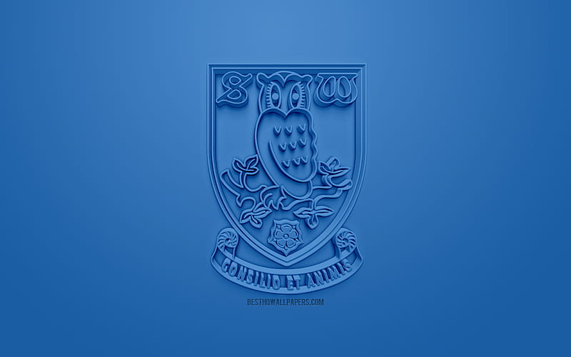 Sheffield Wednesday FC, creative 3D logo, blue background, 3d emblem, English football club, EFL Championship, Sheffield, South Yorkshire, England, United Kingdom, English Football League Championship, 3d art, football, 3d logo, HD wallpaper