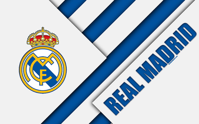 Real Madrid CF Spanish football club, Real Madrid logo, material design, blue white abstraction, football, La Liga, Madrid, Spain, HD wallpaper