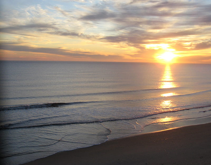 Morning Sunrise on the beach, beach, sand, ocean, north carolina, sunrise, nags head, morning sunrise, HD wallpaper