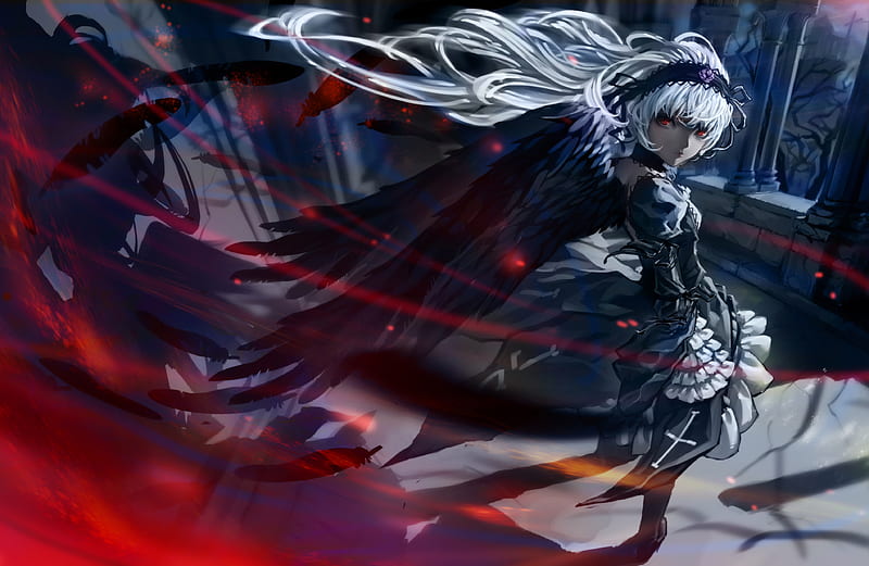 Dark Angel, rozen maiden, stand, gothic, hot, anime girl, feathers, female,  wings, HD wallpaper | Peakpx