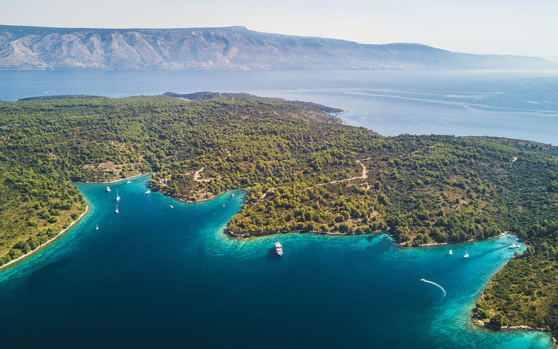 Adriatic sea, coast, Croatia, Mediterranean Sea, mountain landscape, yachts, sailboats, HD wallpaper