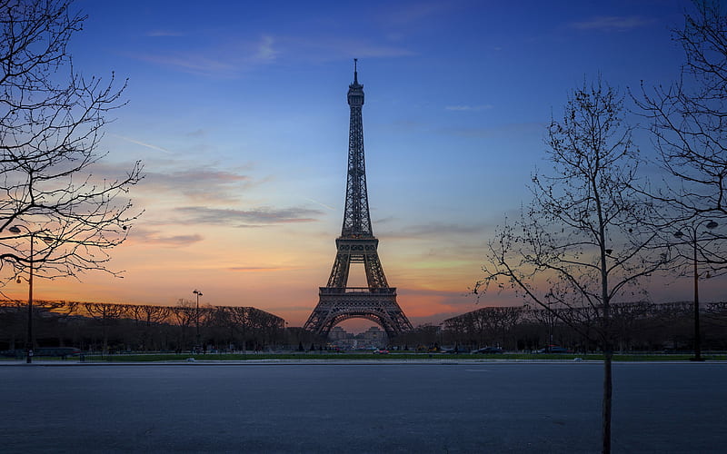 France, Paris, sunset, Eiffel Tower, park, HD wallpaper
