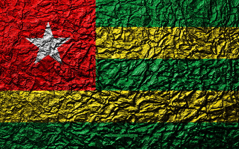 Flag of Togo stone texture, waves texture, Togo flag, national symbol, Togo, Africa, stone background, HD wallpaper