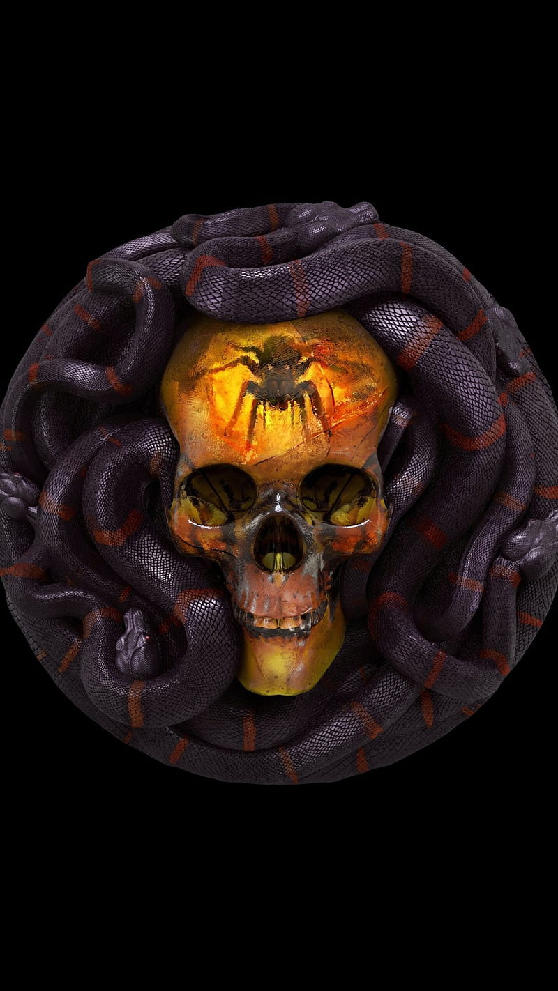 skull and snake, logo, black, horror, HD phone wallpaper