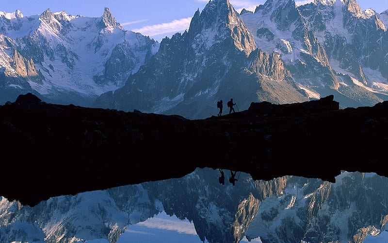 Mountain , mountain, nature, hikers, winter, HD wallpaper