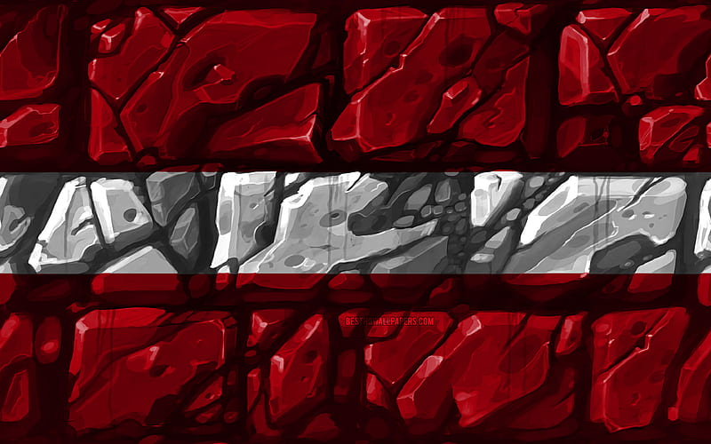 Latvian flag, brickwall European countries, national symbols, Flag of Latvia, creative, Latvia, Europe, Latvia 3D flag, HD wallpaper