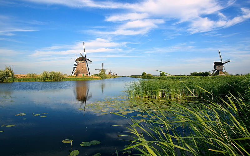 holland river windmill-natural landscape, HD wallpaper