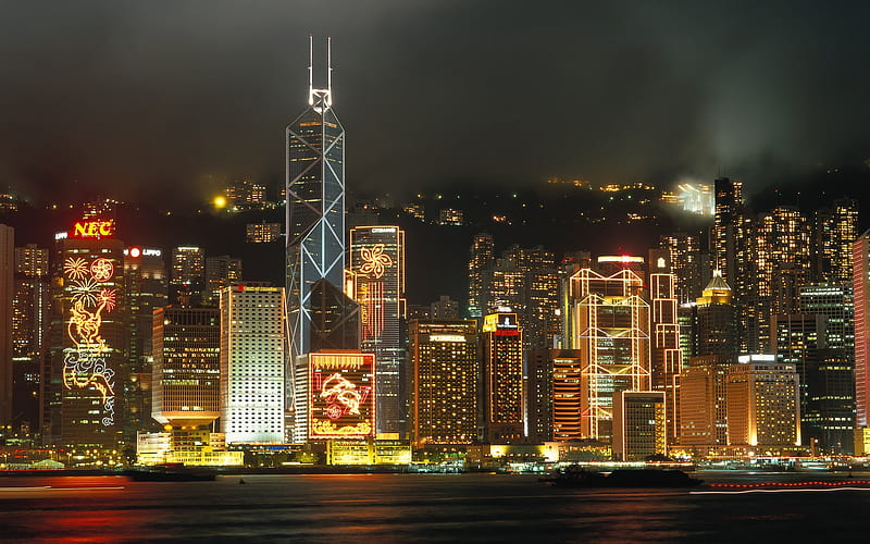 Waterfront Night-Hong Kong landscape, HD wallpaper