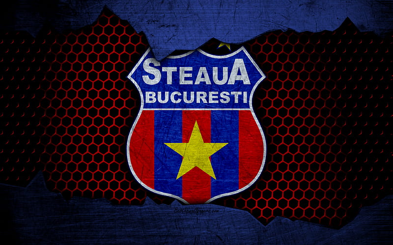 Steaua Bucuresti logo, Liga 1, soccer, football club, Liga I, Romania, grunge, FCSB, metal texture, Steaua Bucuresti FC, HD wallpaper
