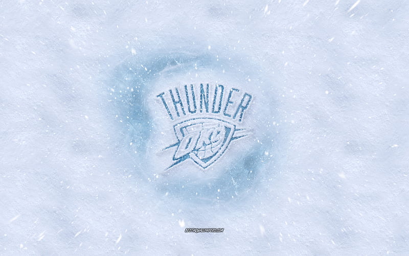 Oklahoma City Thunder logo, American basketball club, winter concepts, NBA, Oklahoma City Thunder ice logo, snow texture, Oklahoma City, Oklahoma, USA, snow background, Oklahoma City Thunder, basketball, HD wallpaper