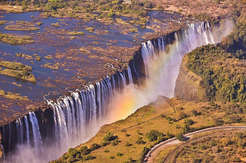 Waterfalls, Rainbow, Waterfall, Road, , Africa, Victoria (Australia), Zambia, HD wallpaper