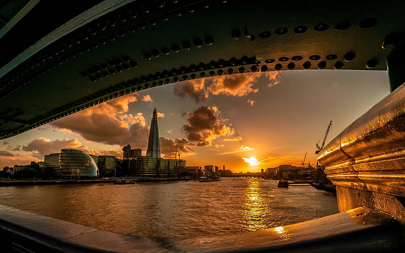 view of the thames river at sunset from under a bridge, sunset, city, rive, bridge, HD wallpaper