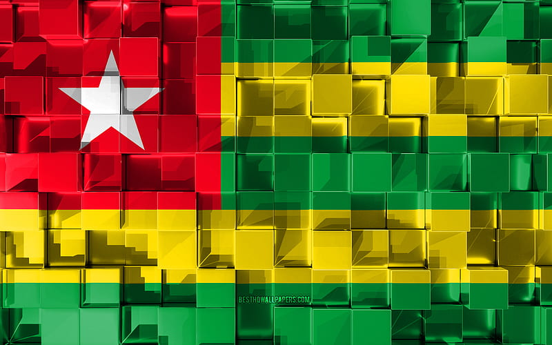 Flag of Togo, 3d flag, 3d cubes texture, Flags of African countries, 3d art, Togo, Africa, 3d texture, Togo flag, HD wallpaper