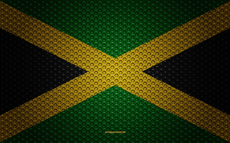 Flag of Jamaica creative art, metal mesh texture, Jamaica flag, national symbol, metal flag, Jamaica, North America, flags of North America countries, HD wallpaper