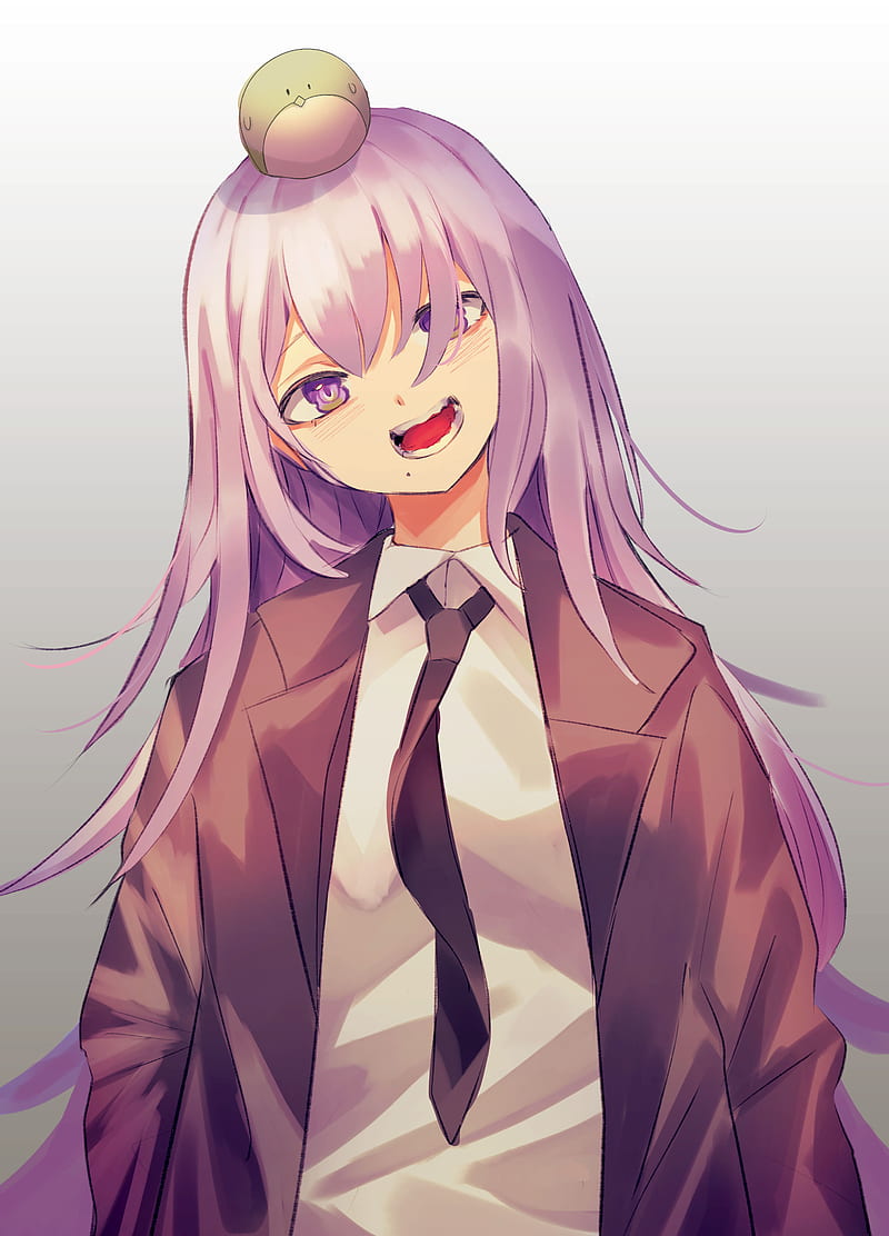 girl, smile, tie, suit, anime, art, HD phone wallpaper
