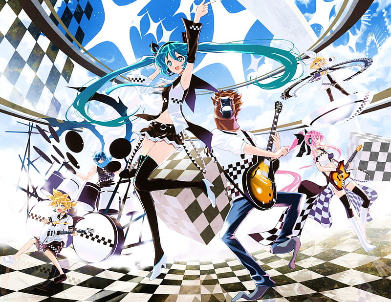 Vocaloid, kaito, len, luka, rin, miku, horse head dude, HD wallpaper