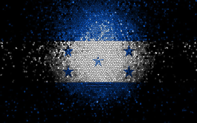 Honduras flag, mosaic art, North American countries, Flag of Honduras, national symbols, Honduran flag, artwork, North America, Honduras, HD wallpaper