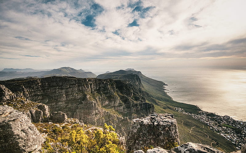 South Africa coast, ocean, cliffs, mountains, Cape Town, HD wallpaper