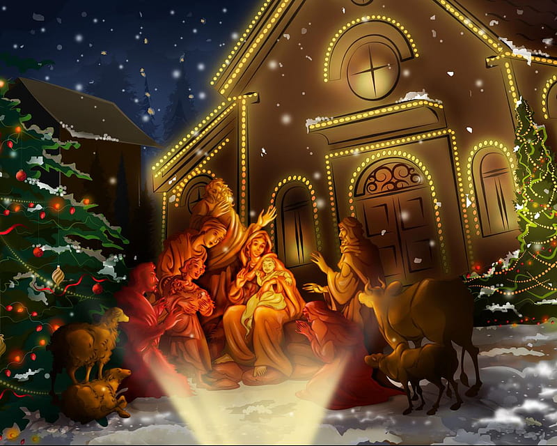 nativity, christmas, holiday, religious, scene, HD wallpaper