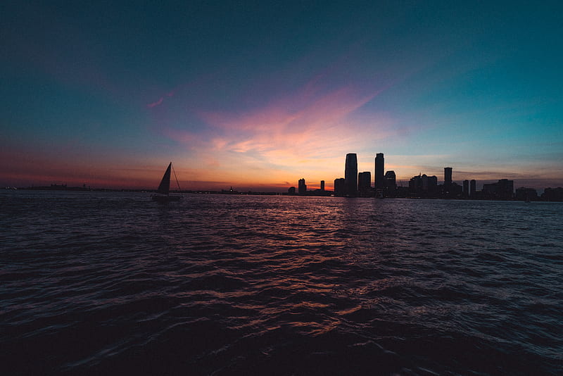 sailboat, boat, sea, sunset, horizon, HD wallpaper