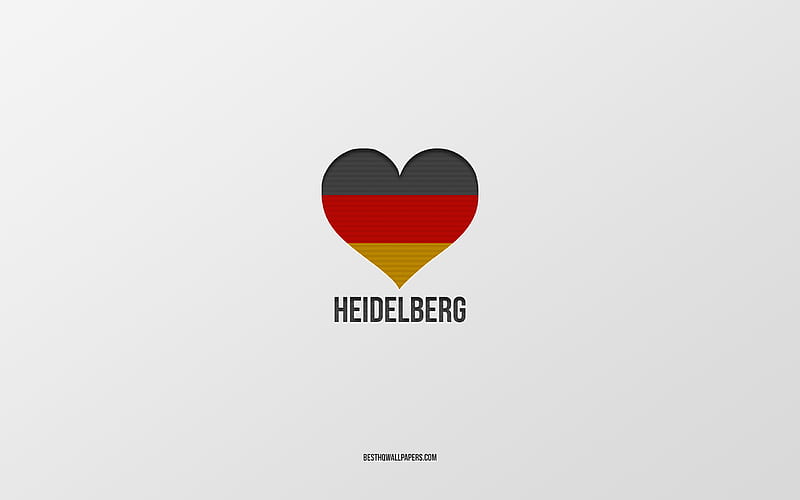 I Love Heidelberg, German cities, gray background, Germany, German flag heart, Heidelberg, favorite cities, Love Heidelberg, HD wallpaper