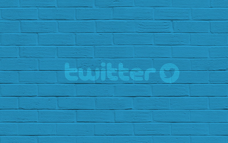 Twitter, emblem, brick wall, blue wall, logo twitter, HD wallpaper