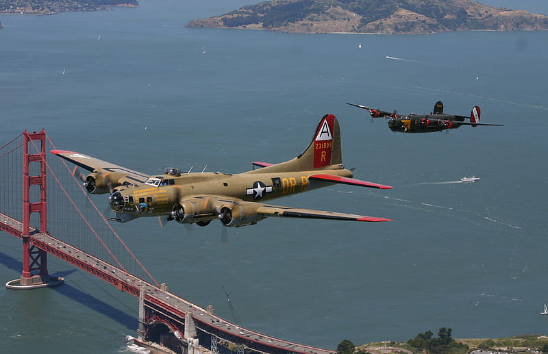 B-17 and B-25, ww2, wwii, flying, fortress, b25, bomber, b17, HD wallpaper