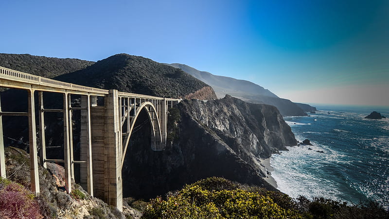 Bixby Creek Bridge, architecture, USA, America, California, bridge, coastline, US, coast, HD wallpaper