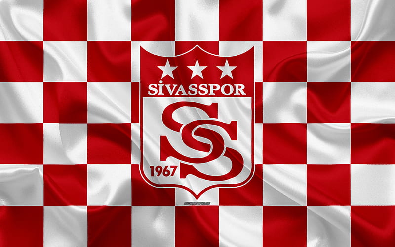 Sivasspor logo, creative art, red white checkered flag, Turkish football club, emblem, silk texture, Sivas, Turkey, HD wallpaper