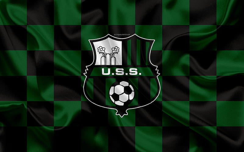 US Sassuolo Calcio logo, creative art, green black checkered flag, Italian football club, emblem, silk texture, Serie A, Sassuolo, Italy, Sassuolo FC, HD wallpaper