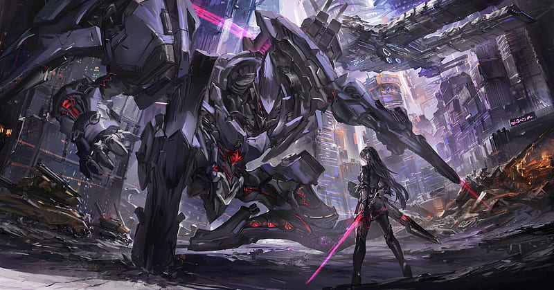 Robot Scifi Anime War, scifi, artist, anime, guerra, robot, HD wallpaper