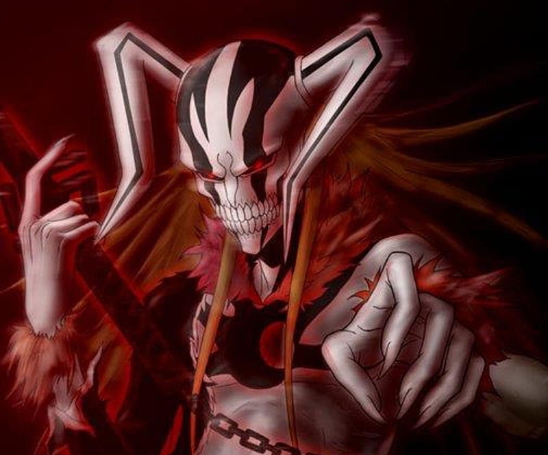 Vasto Lorde Ichigo, bleach, vasto lorde, ichigo, dark background, horns, ichigo kurosaki, kurosaki ichigo, anime, full hollow ichigo, hollow ichigo, weapon, mask, red eyes, HD wallpaper