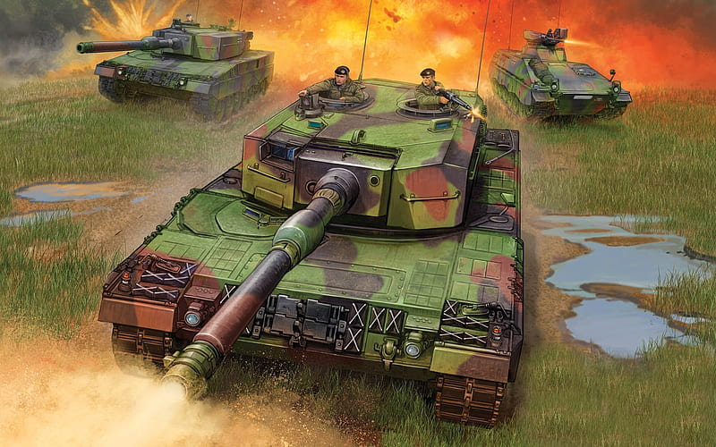 Leopard 2A4, art, drawing, German battle tank, German modern armored vehicles, Leopard 2, German army, HD wallpaper
