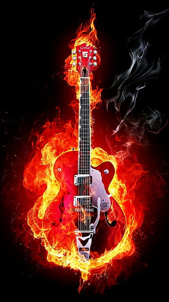 Flaming Guitar, 3d, alternative, emo, fire, halloween, hs, punk, rocker ...