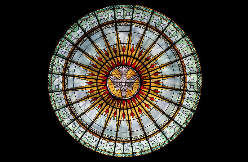 round white, beige, and red stained glass roofing, HD wallpaper