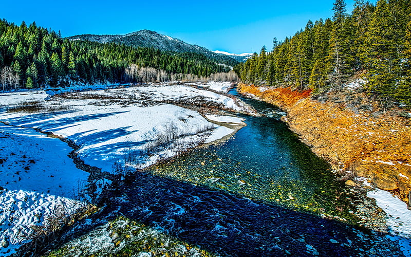 Trinity River, spring landscape, spring mountain landscape mountain river, California, USA, Trinity Alps, HD wallpaper