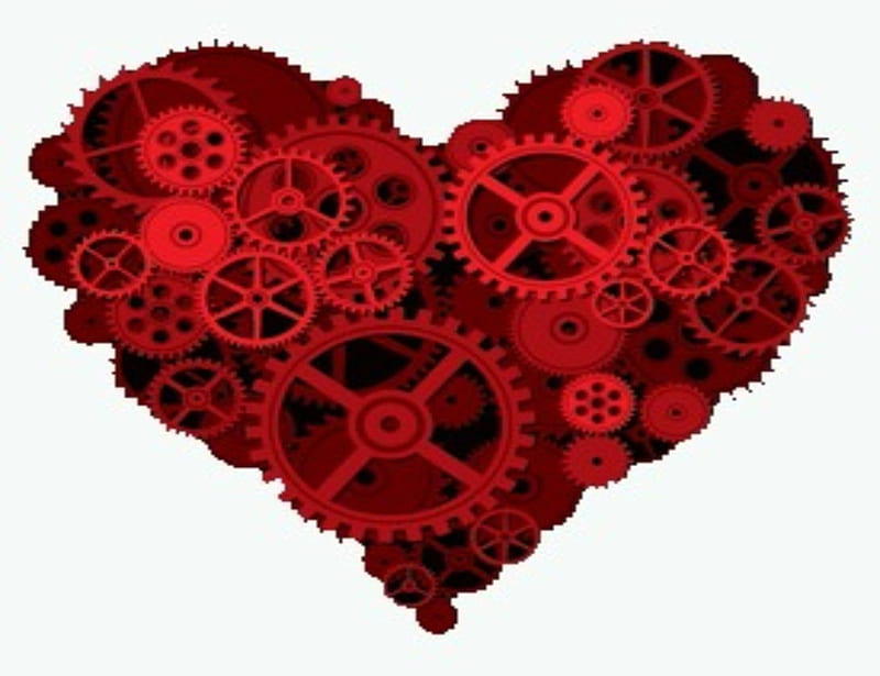 Steampunk Heart, Steampunk, Red, Abstract, Heart, Fantasy, HD wallpaper