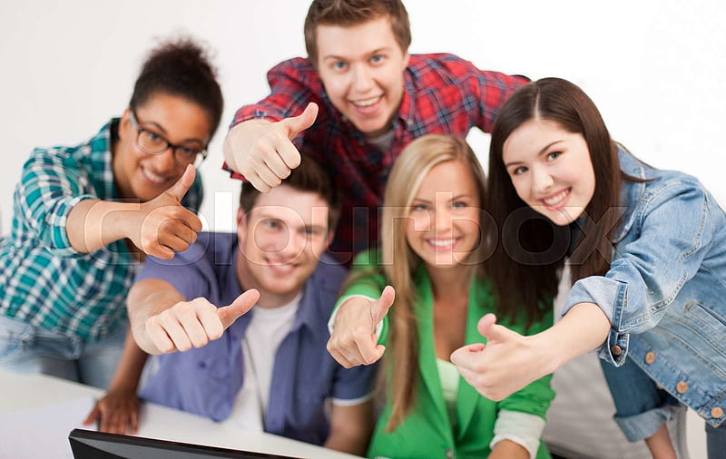 group of happy students showing thumbs up, HD wallpaper