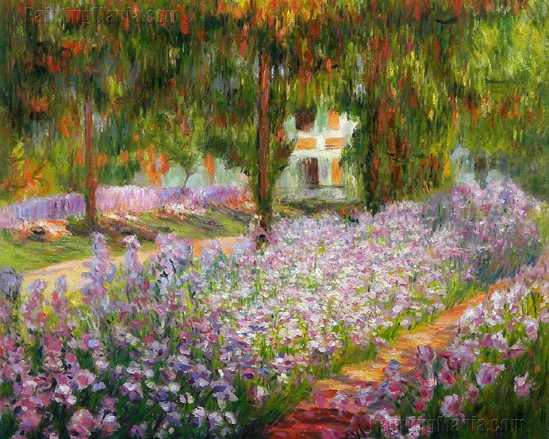 Irises in Monet's Garden, france, nineteenth century, painting, monet, impressionist, HD wallpaper
