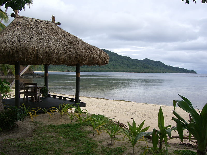 Paradise Island, beach, hut, views, island, deck, HD wallpaper