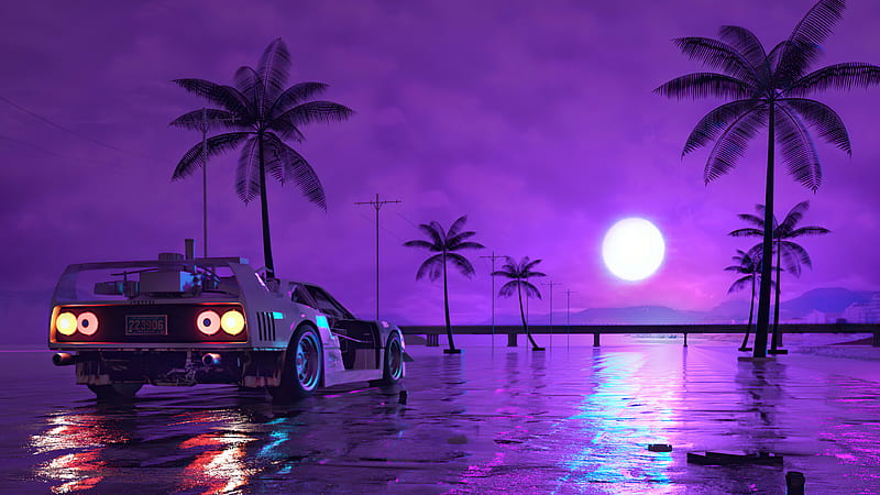 Retro Wave Sunset and Running Car, HD wallpaper | Peakpx