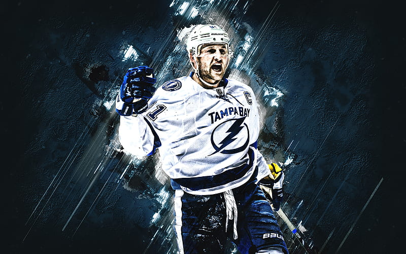 Steven Stamkos, Tampa Bay Lightning, NHL, USA, Canadian hockey player, blue creative background, hockey, HD wallpaper