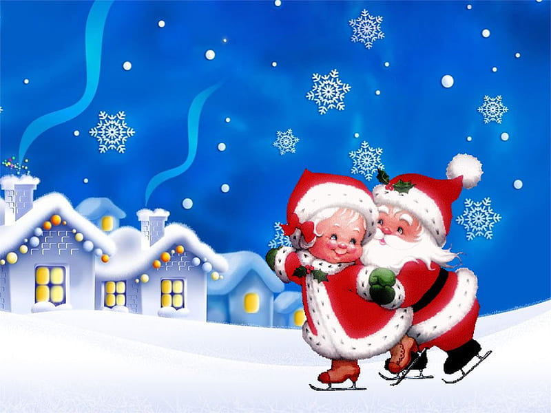 Mr. and Mrs. Claus, christmas, holiday, lord, collage, winter, santa, ice, village, lady, HD wallpaper