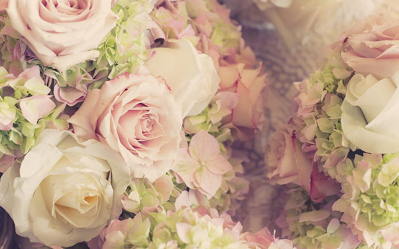 a bouquet of roses, wedding bouquet, bouquet , roses, beige rose, pink roses, rose, HD wallpaper